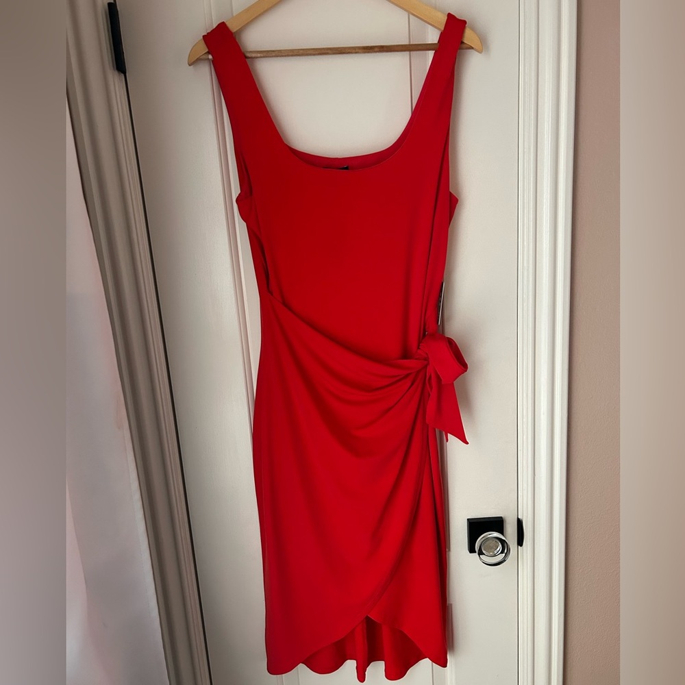 Express Square Neck Wrap Sheath Dress Red Medium